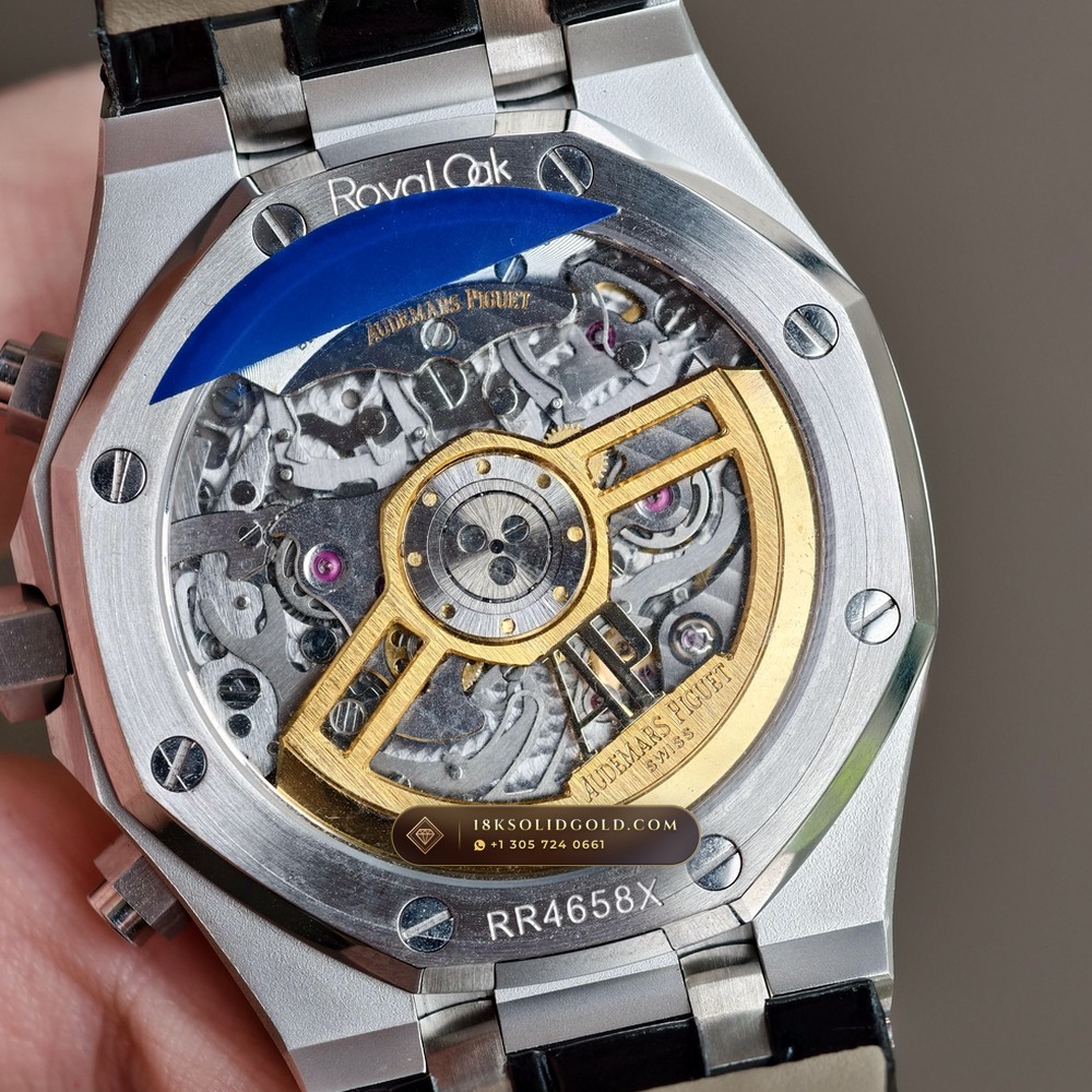 Audemars Piguet Royal Oak Selfwinding Chronograph 41mm Diamond-Set Bezel 18K White Gold Reference 26240BC.SS.1320BC.01 — Hallmarked Edition — Studio Gallery Plate VII in 18K White Gold Au750 (158.7g Verified Mass, Audemars Piguet Cal. 4401 Flyback Chronograph)
