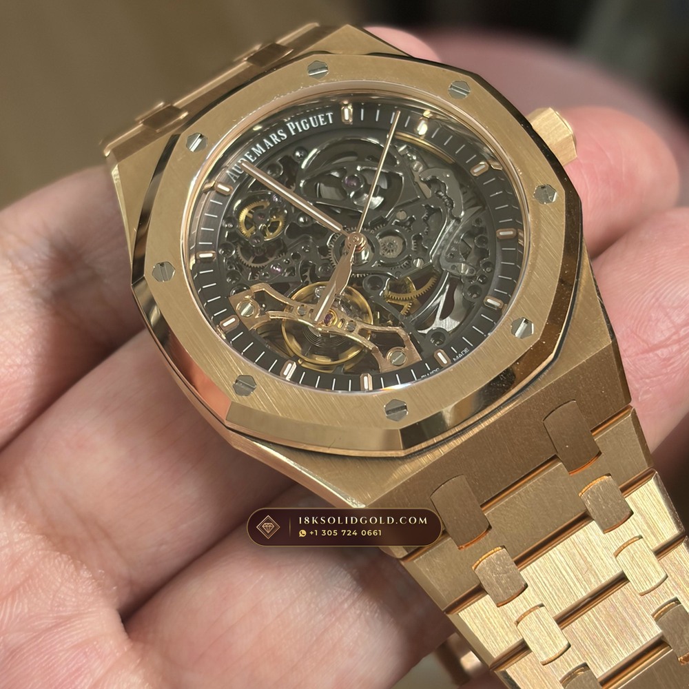 Audemars Piguet Royal Oak Double Balance Wheel Openworked 41mm 18K Rose Gold Reference 15407OR.OO.1220OR.01 — Hallmarked Edition — Studio Gallery Plate VII in 18K Rose Gold Au750 (224.8g Verified Mass, Audemars Piguet Cal. 3132 Dual-Balance Openworked)