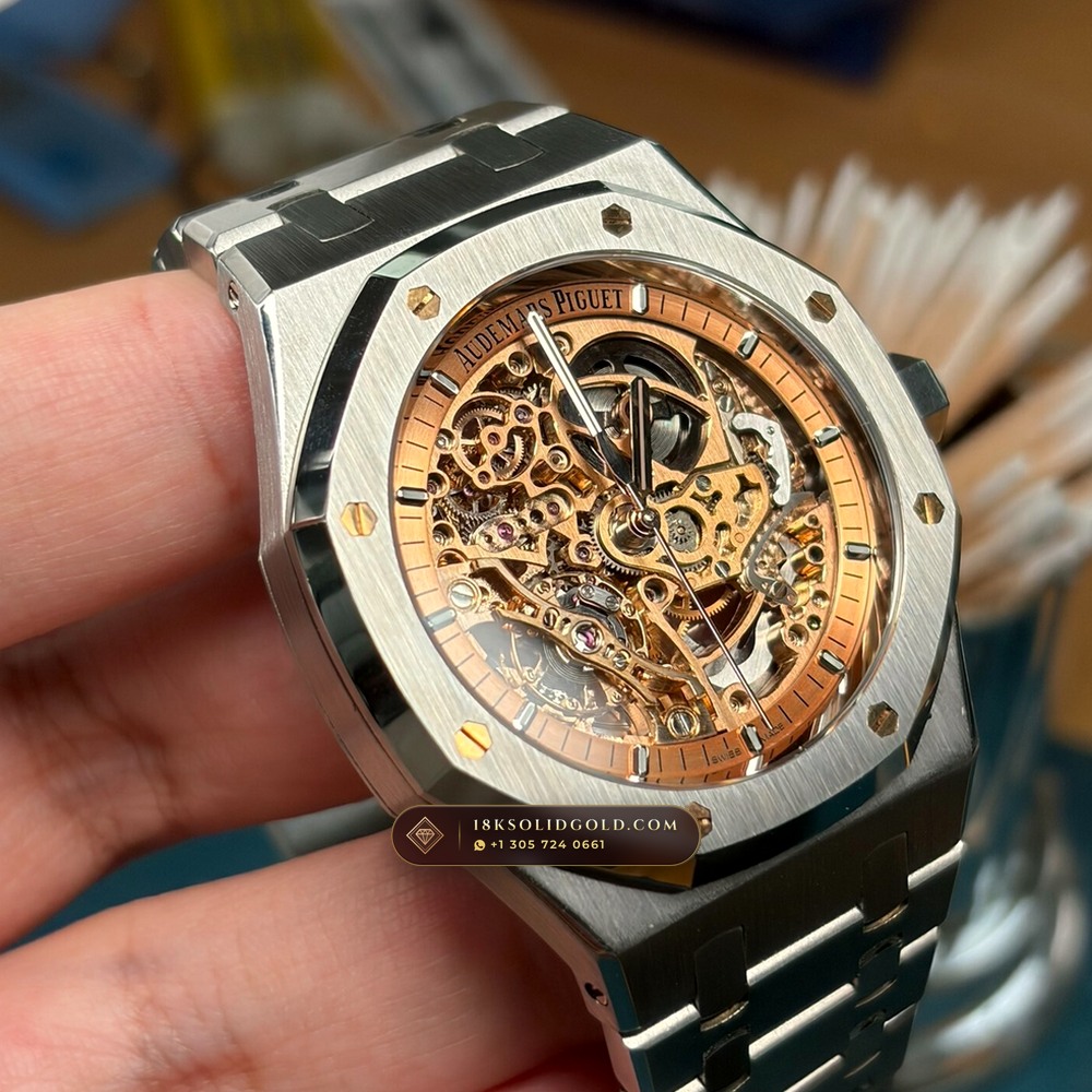 Audemars Piguet Royal Oak Double Balance Wheel Openworked 41mm Salmon Dial 5-Axis CNC Case Reference 15407ST.OO.1220ST.02 — Salon Edition angle 2