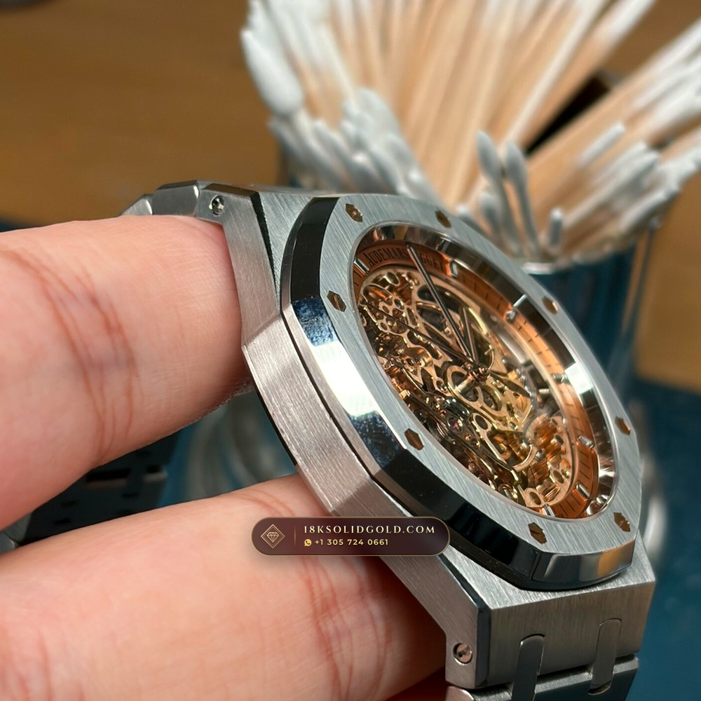 Audemars Piguet Royal Oak Double Balance Wheel Openworked 41mm Salmon Dial 5-Axis CNC Case Reference 15407ST.OO.1220ST.02 — Salon Edition angle 3