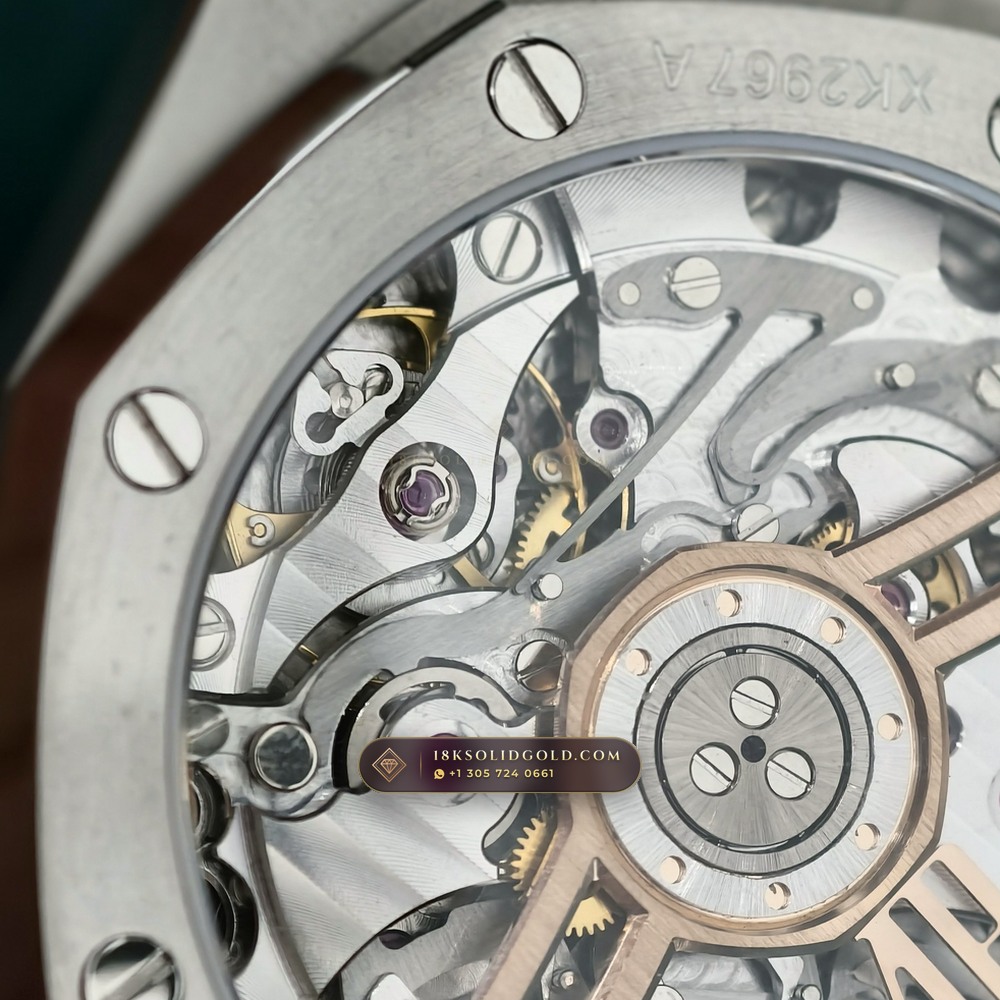 Audemars Piguet Royal Oak Selfwinding Chronograph 41mm Custom Tapestry Dial 22K Gold Rotor Reference 26240ST — Salon Edition — Studio Gallery Plate VII in 904L Stainless Steel Custom Architecture (180.3g Verified Mass, Audemars Piguet Cal. 4401 Flyback Chronograph)