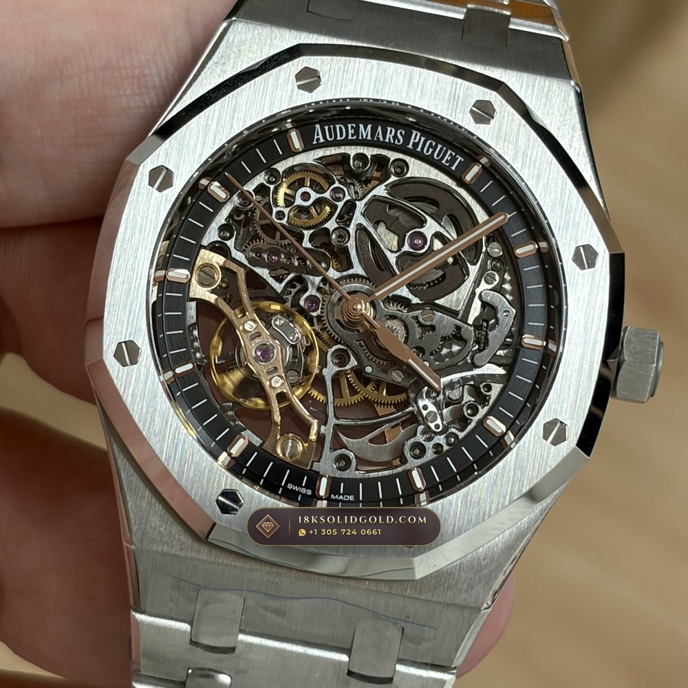 Audemars Piguet Royal Oak Double Balance Wheel Openworked 41mm Geneva Atelier Spec Reference 15407ST.OO.1220ST.01 — Salon Edition angle 2