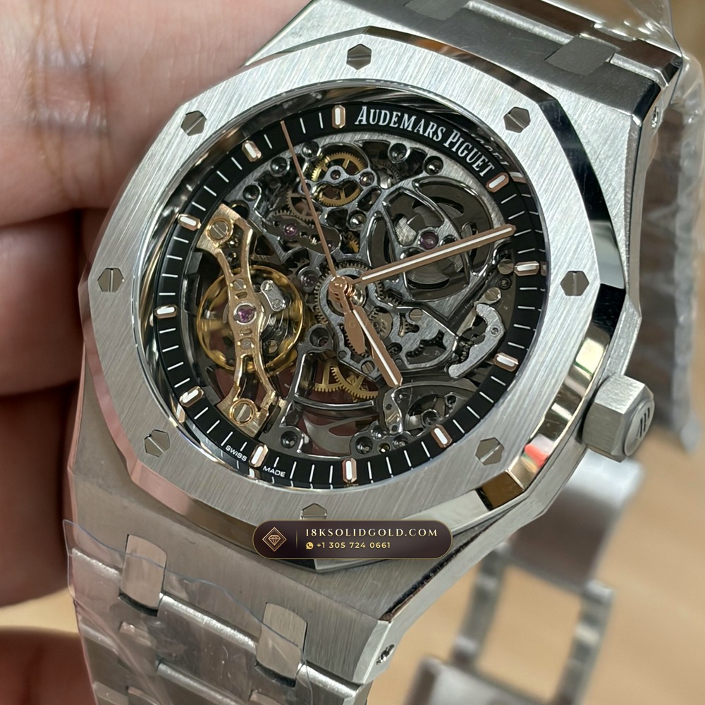 Audemars Piguet Royal Oak Double Balance Wheel Openworked 41mm Geneva Atelier Spec Reference 15407ST.OO.1220ST.01 — Salon Edition angle 3