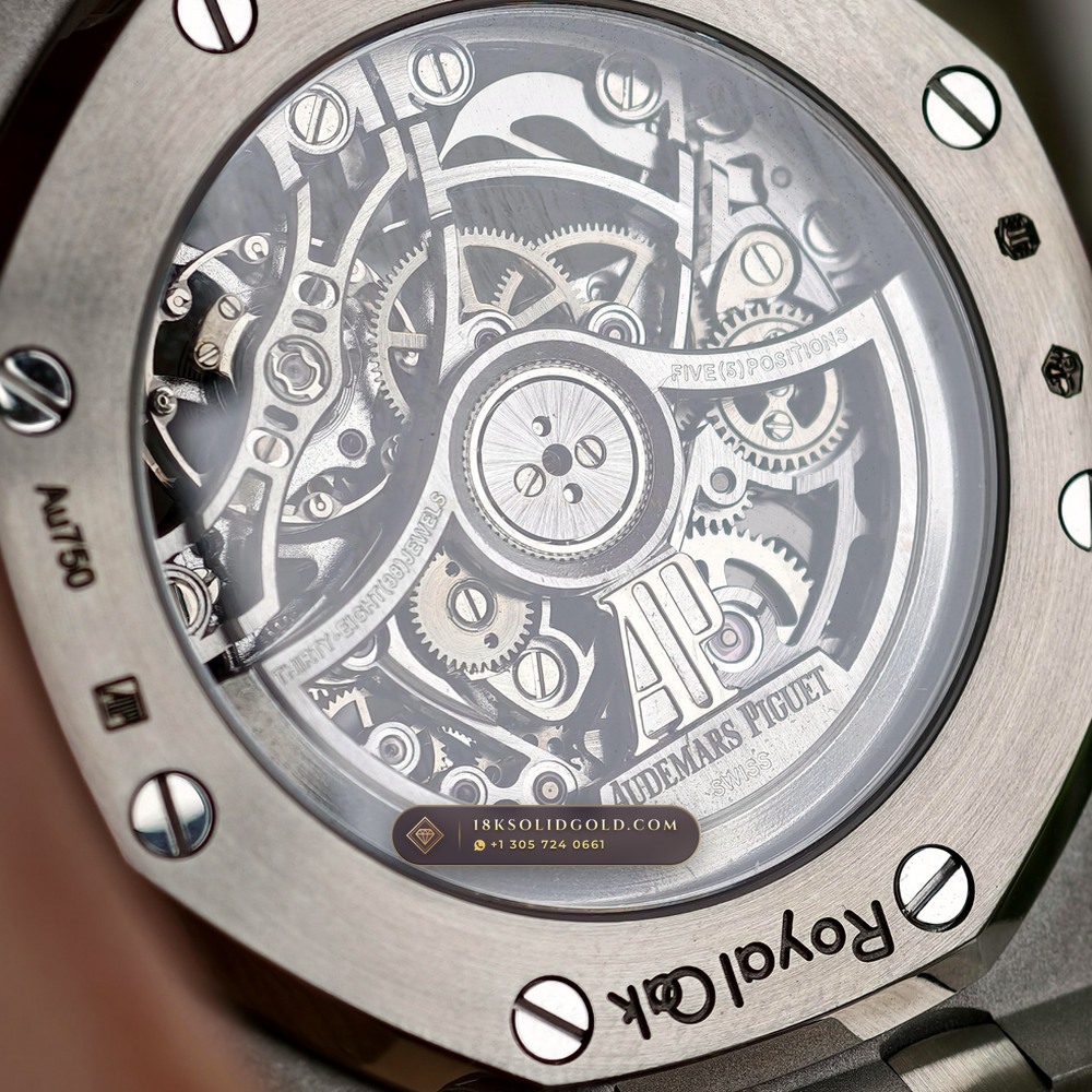 Audemars Piguet Royal Oak Double Balance Wheel Openworked 37mm 18K White Gold Reference 15467BC.OO.1256BC.01 — Hallmarked Edition — Studio Gallery Plate VIII in 18K White Gold Au750 (184.3g Verified Mass, Audemars Piguet Cal. 3132 Dual-Balance Openworked)