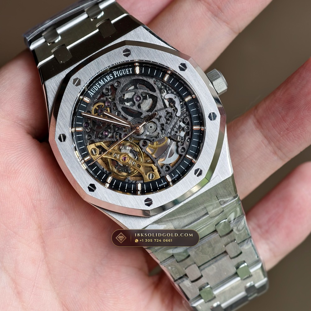 Audemars Piguet Royal Oak Double Balance Wheel Openworked 41mm Free-Sprung Calibre 5-Axis CNC Case Reference 15407ST.OO.1220ST.01 — Salon Edition angle 2