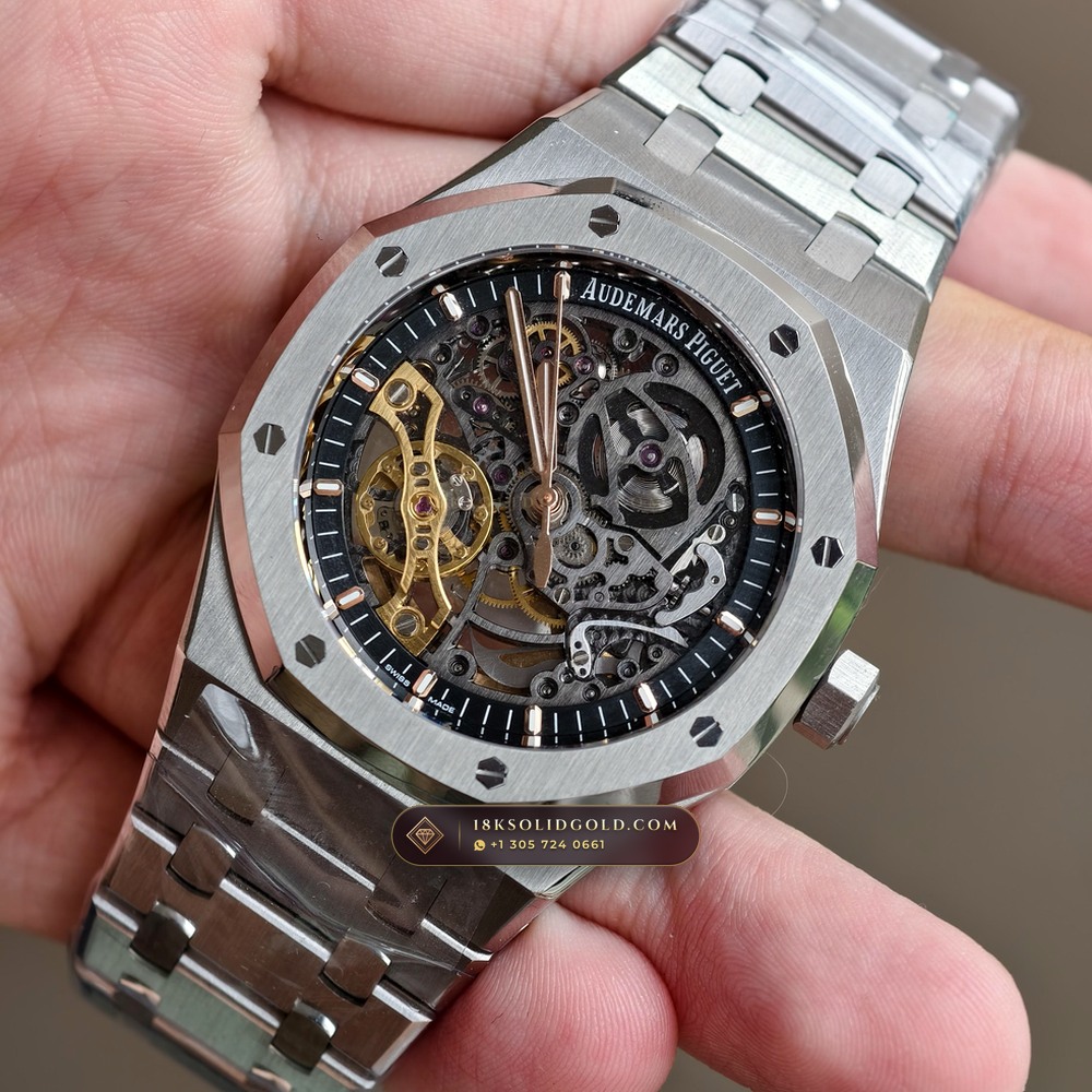 Audemars Piguet Royal Oak Double Balance Wheel Openworked 41mm Free-Sprung Calibre 5-Axis CNC Case Reference 15407ST.OO.1220ST.01 — Salon Edition angle 3