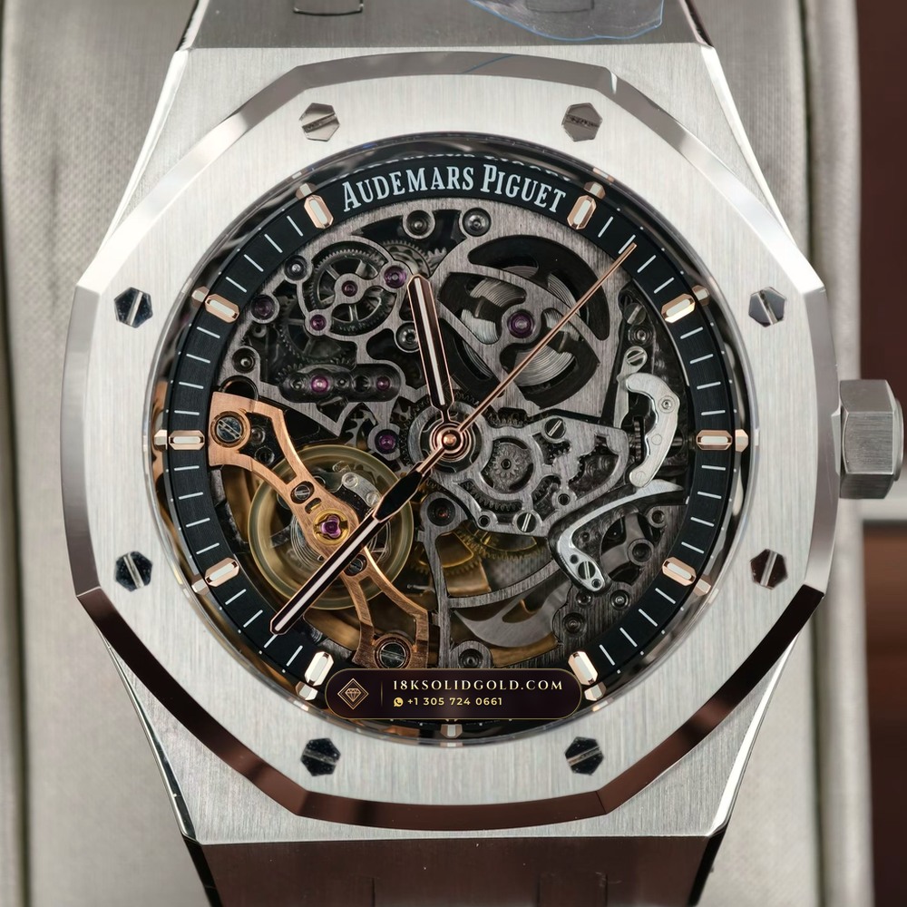 Audemars Piguet Royal Oak Double Balance Wheel Openworked 41mm Chronometer Regulated Spec Reference 15407ST.OO.1220ST.01 — Salon Edition angle 2