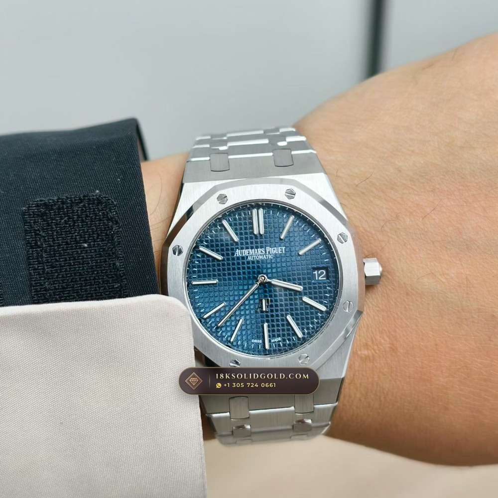 Audemars Piguet Royal Oak Jumbo Extra-Thin 39mm Custom Tapestry Dial 22K Gold Rotor Reference 15202ST — Salon Edition — Studio Gallery Plate VIII in 904L Stainless Steel Custom Architecture (103.2g Verified Mass, Audemars Piguet Cal. 2121 Ultra-Thin)