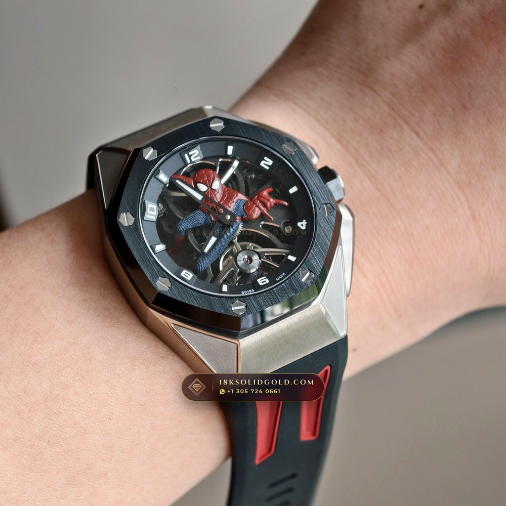 Audemars Piguet Royal Oak Concept Spider-Man Flying Tourbillon Openworked Titanium Reference 26631TI.OO.D002CA.01 — Salon Edition — Studio Gallery Plate X in Grade 5 Titanium Monobloc (108.7g Verified Mass, Audemars Piguet Hand-Wound Cal. 2974 Tourbillon)