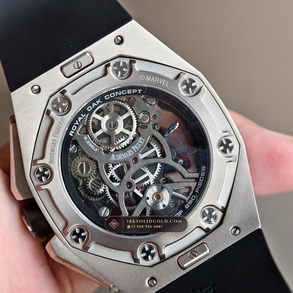 Audemars Piguet Royal Oak Concept Spider-Man Flying Tourbillon Openworked Titanium Reference 26631TI.OO.D002CA.01 — Salon Edition — Studio Gallery Plate VII in Grade 5 Titanium Monobloc (108.7g Verified Mass, Audemars Piguet Hand-Wound Cal. 2974 Tourbillon)