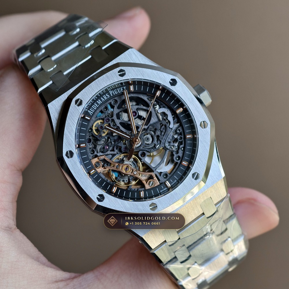 Audemars Piguet Royal Oak Double Balance Wheel Openworked 41mm 22K Gold Rotor 5-Axis CNC Case Reference 15407ST.OO.1220ST.01 — Salon Edition angle 2