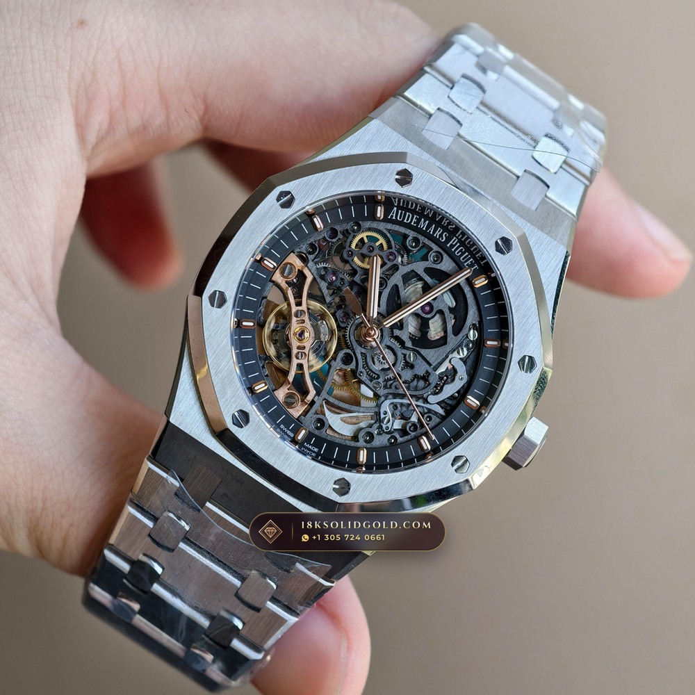 Audemars Piguet Royal Oak Double Balance Wheel Openworked 41mm 22K Gold Rotor 5-Axis CNC Case Reference 15407ST.OO.1220ST.01 — Salon Edition angle 3