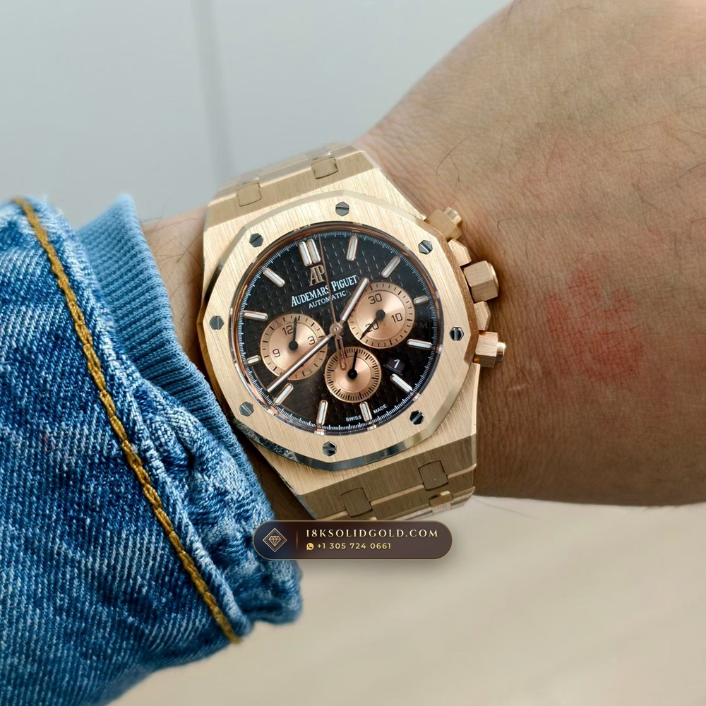 Audemars Piguet Royal Oak Selfwinding Chronograph 41mm 18K Rose Gold Reference 26331OR — Hallmarked Edition — Studio Gallery Plate VIII in 18K Rose Gold Au750 (246.2g Verified Mass, Audemars Piguet Cal. 2385 Column-Wheel Chronograph)