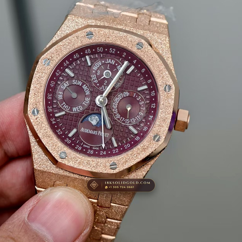 Audemars Piguet Royal Oak Perpetual Calendar Frosted 18K Rose Gold Reference 26574OR.OO.1220OR.01 — Hallmarked Edition angle 3