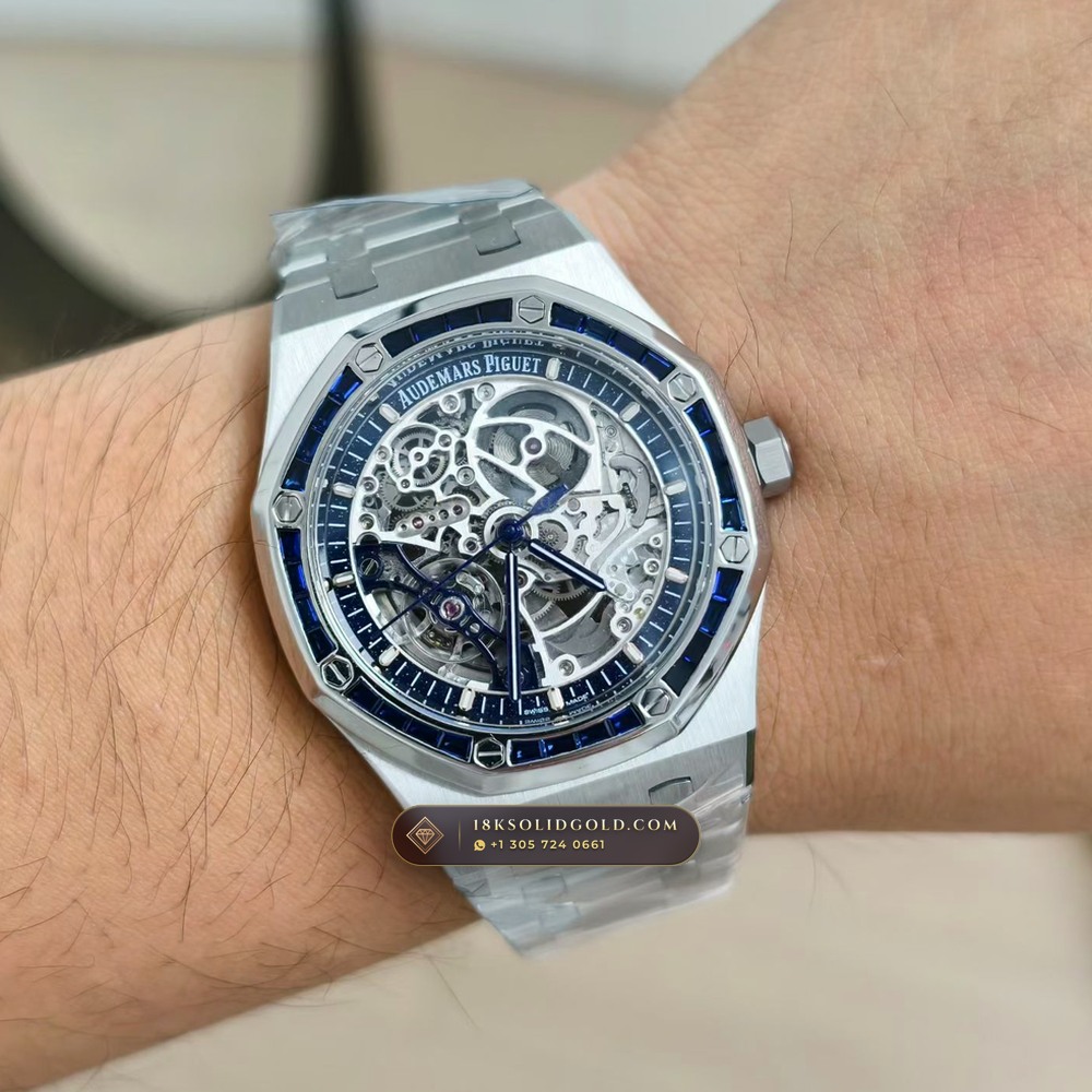 Audemars Piguet Royal Oak Double Balance Wheel Openworked 41mm Diamond-Set Bezel 18K White Gold Reference 15412BC.SS.1220BC.02 — Hallmarked Edition — Studio Gallery Plate IX in 18K White Gold Au750 (224.3g Verified Mass, Audemars Piguet Cal. 3132 Dual-Balance Openworked)