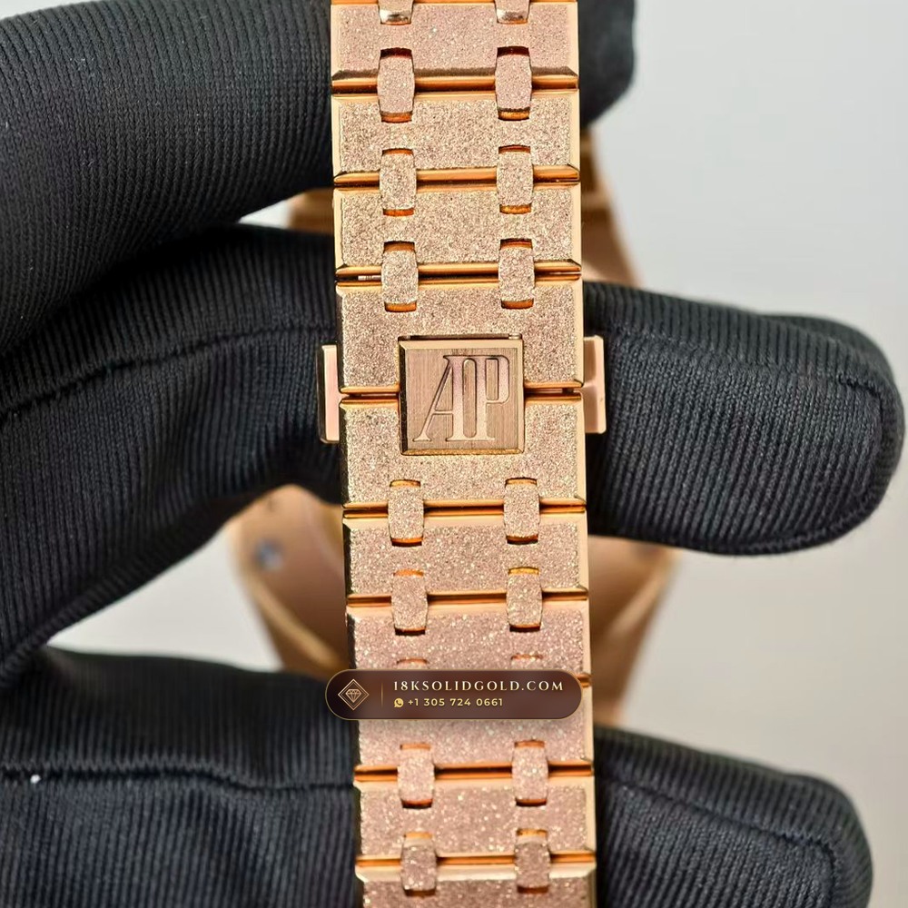 Audemars Piguet Royal Oak Double Balance Wheel Openworked 41mm Rainbow Sapphire Bezel 18K Rose Gold Reference 15412OR.YG.1224OR.01 — Hallmarked Edition — Studio Gallery Plate VII in 18K Rose Gold Au750 (224.4g Verified Mass, Audemars Piguet Cal. 3132 Dual-Balance Openworked)