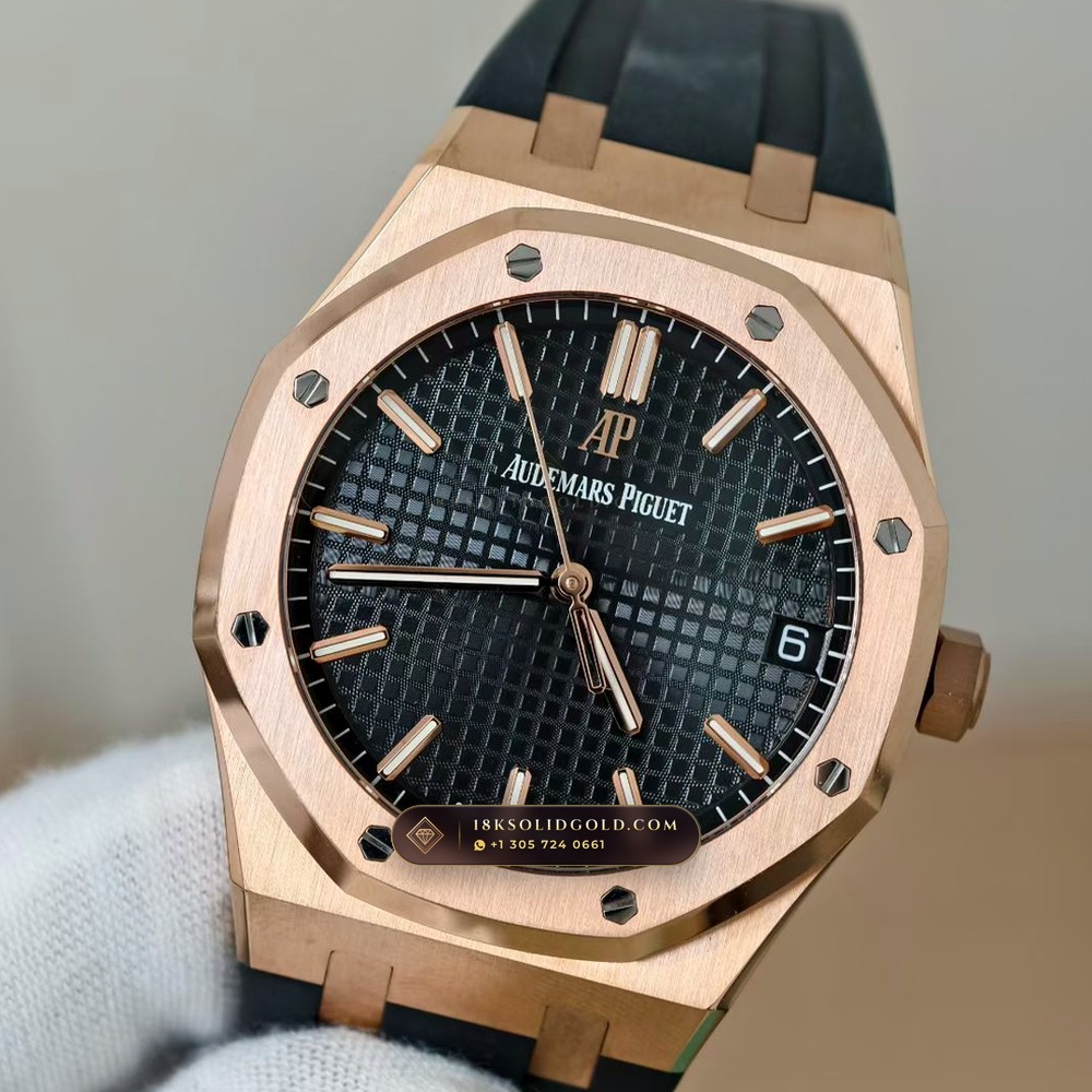 Audemars Piguet Royal Oak Selfwinding 41mm 18K Rose Gold Custom Tapestry Dial Deep Crystal Optics Reference 15500OR.OO.D002CR.01 — Hallmarked Edition angle 3