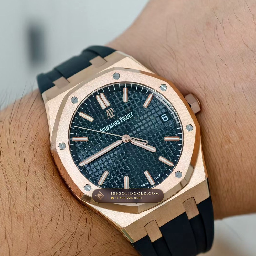 Audemars Piguet Royal Oak Selfwinding 41mm 18K Rose Gold Custom Tapestry Dial Deep Crystal Optics Reference 15500OR.OO.D002CR.01 — Hallmarked Edition — Studio Gallery Plate IX in 18K Rose Gold Au750 (138.1g Verified Mass, Audemars Piguet Cal. 4302 - 70h Power Reserve)