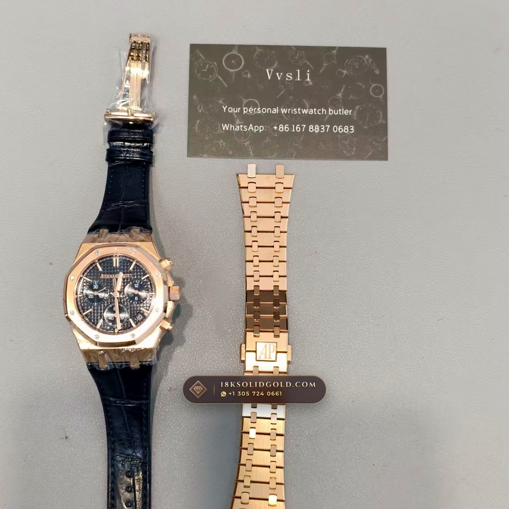 Audemars Piguet Royal Oak Selfwinding Chronograph 41mm 18K Rose Gold Deep Crystal Optics Reference 26240OR — Hallmarked Edition — Studio Gallery Plate XI in 18K Rose Gold Au750 (158.4g Verified Mass, Audemars Piguet Cal. 4401 Flyback Chronograph)