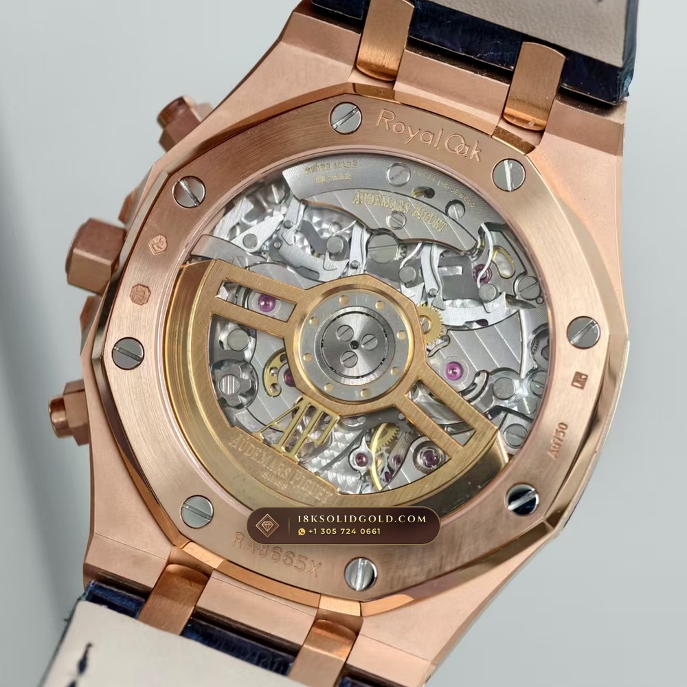 Audemars Piguet Royal Oak Selfwinding Chronograph 41mm 18K Rose Gold Deep Crystal Optics Reference 26240OR — Hallmarked Edition — Studio Gallery Plate VII in 18K Rose Gold Au750 (158.4g Verified Mass, Audemars Piguet Cal. 4401 Flyback Chronograph)