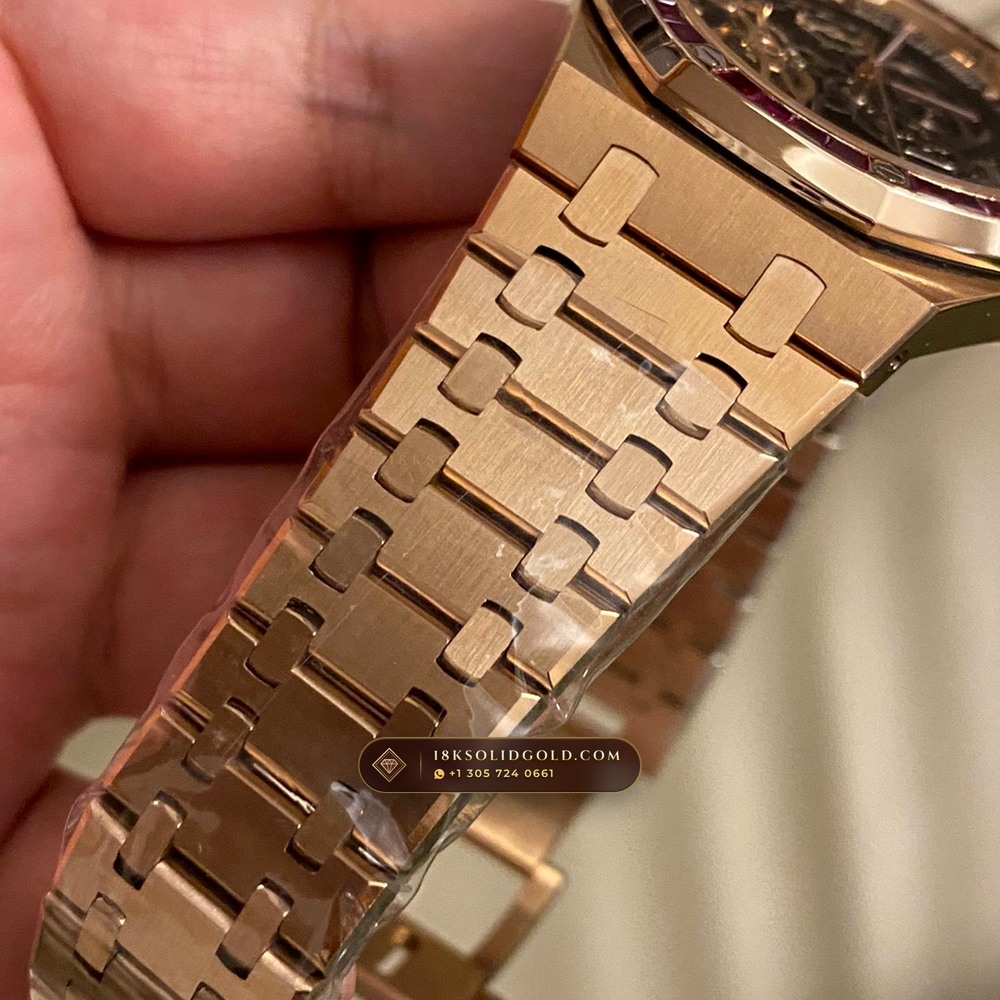 Audemars Piguet Royal Oak Double Balance Wheel Openworked 41mm 18K Rose Gold Reference 15407OR — Hallmarked Edition — Studio Gallery Plate VIII in 18K Rose Gold Au750 (224.7g Verified Mass, Audemars Piguet Cal. 3132 Dual-Balance Openworked)