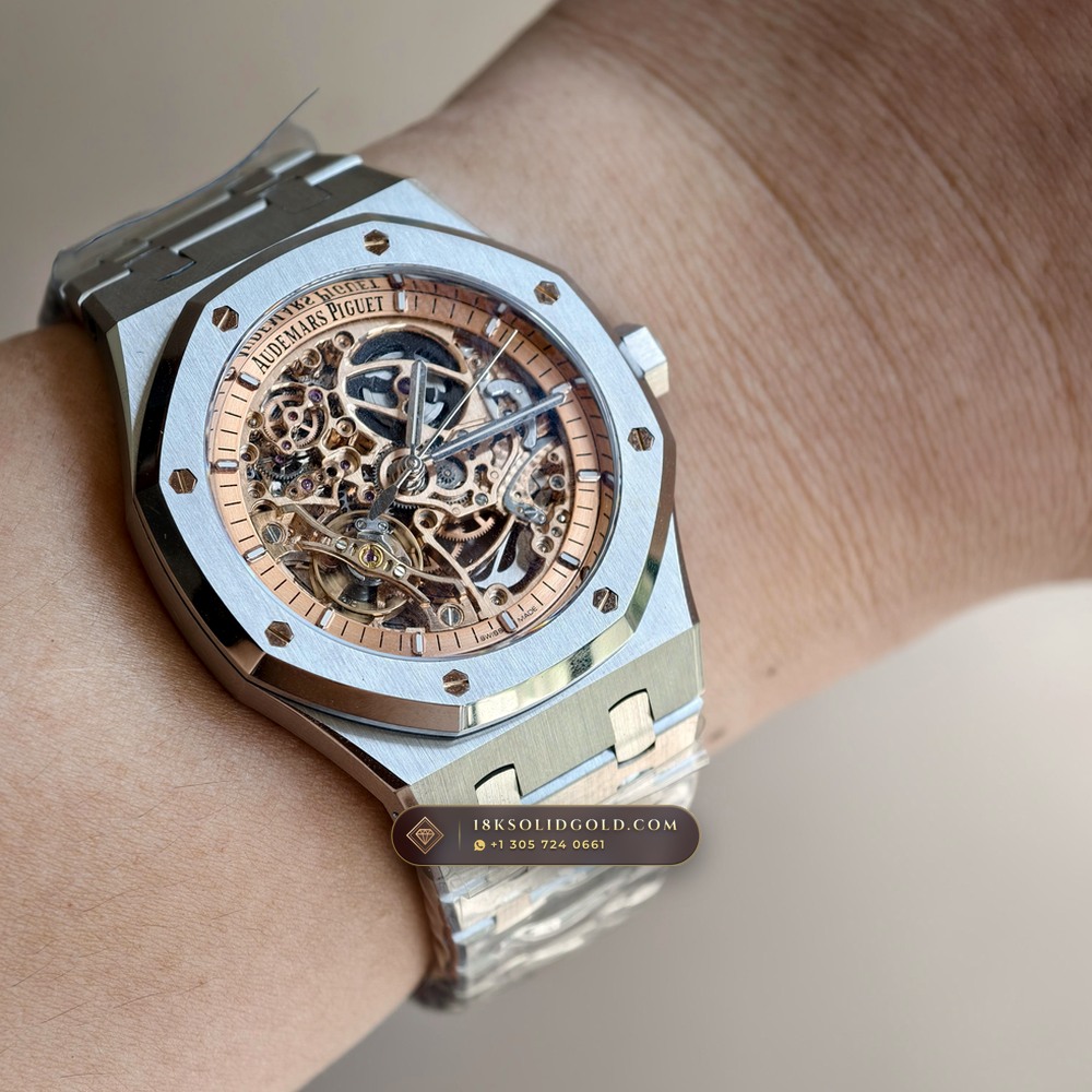 Audemars Piguet Royal Oak Double Balance Wheel Openworked 41mm Salmon Dial Reference 15407ST.OO.1220ST.02 — Salon Edition — Studio Gallery Plate XIII in 904L Stainless Steel Custom Architecture (162.1g Verified Mass, Audemars Piguet Cal. 3132 Dual-Balance Openworked)