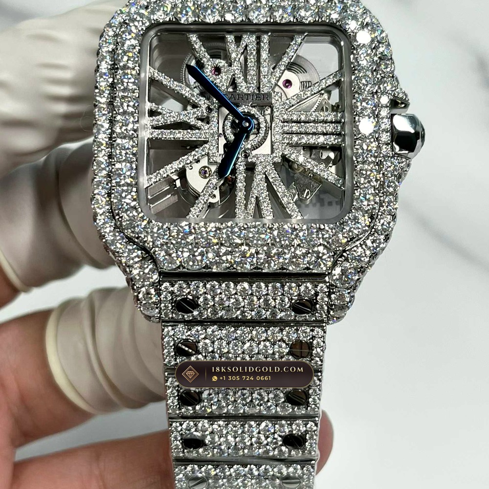 Cartier Santos de Cartier Large Skeleton Full VVS Diamond Pave Reference WHSA0015 — Salon Edition