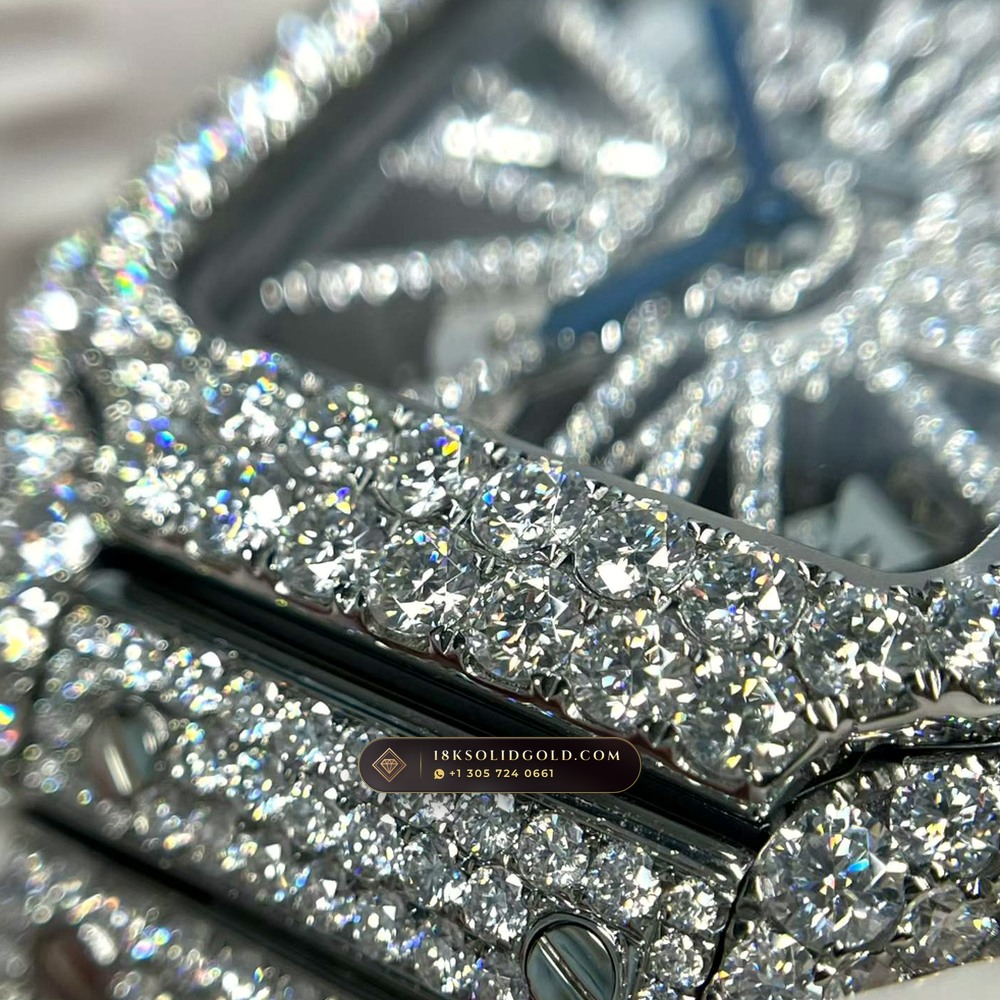 Cartier Santos de Cartier Large Skeleton Full VVS Diamond Pave Reference WHSA0015 — Salon Edition — Studio Gallery Plate VII in 904L Stainless Steel Custom Architecture (115.9g Verified Mass, Cartier Manufacture Cal. 1847 MC / Skeleton Cal. 9611 MC)