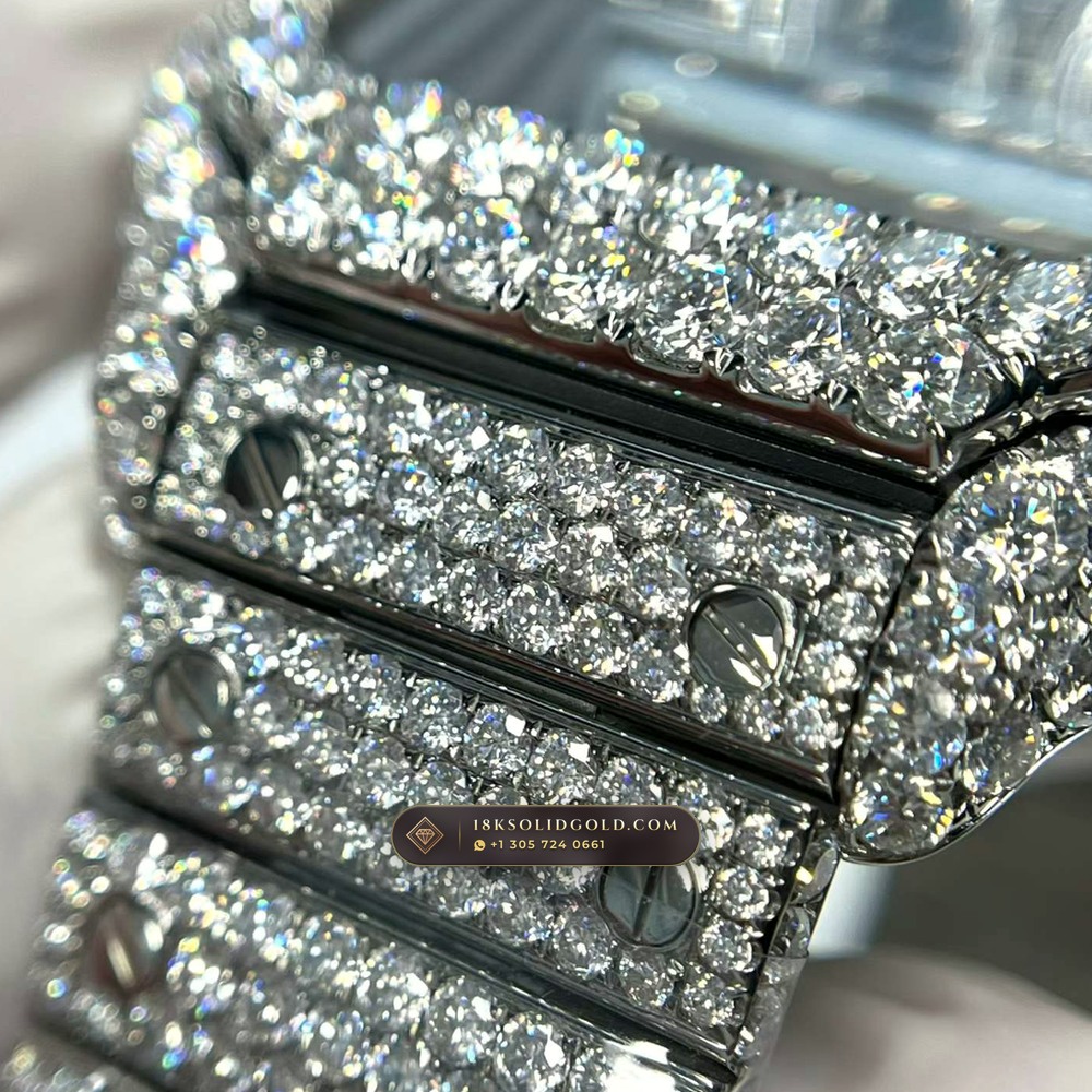 Cartier Santos de Cartier Large Skeleton Full VVS Diamond Pave Reference WHSA0015 — Salon Edition — Studio Gallery Plate VIII in 904L Stainless Steel Custom Architecture (115.9g Verified Mass, Cartier Manufacture Cal. 1847 MC / Skeleton Cal. 9611 MC)