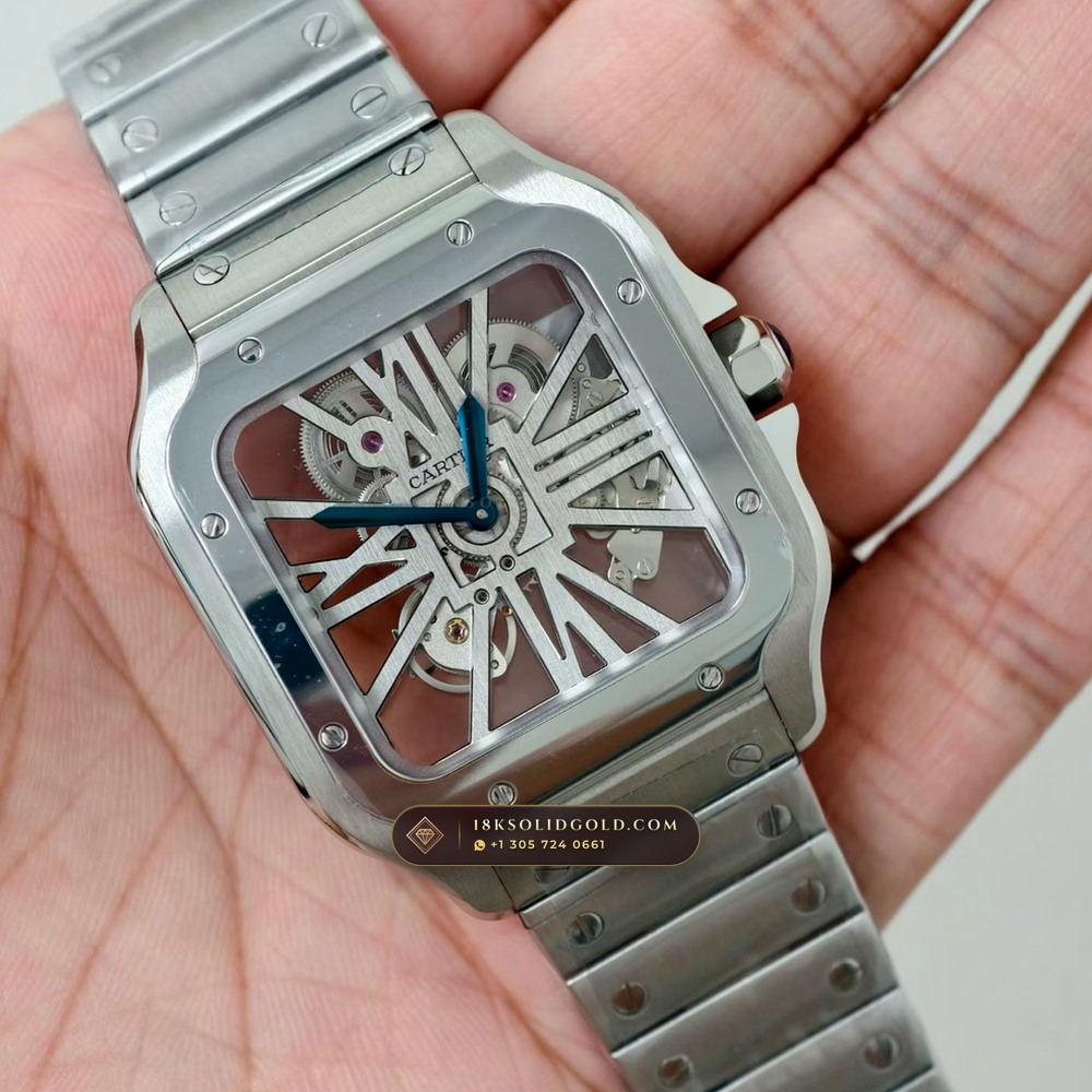 Cartier Santos de Cartier Skeleton Openworked Roman Bridges Reference WHSA0015 — Salon Edition angle 2