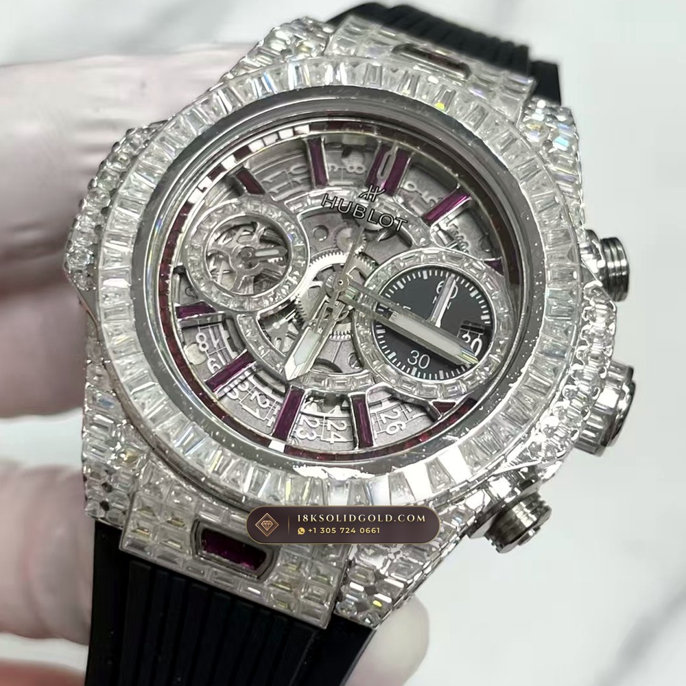 Hublot Big Bang Unico 42mm Full VVS Diamond & Ruby Rehaut Edition Reference 441.NX.1170.RX — Salon Edition angle 2