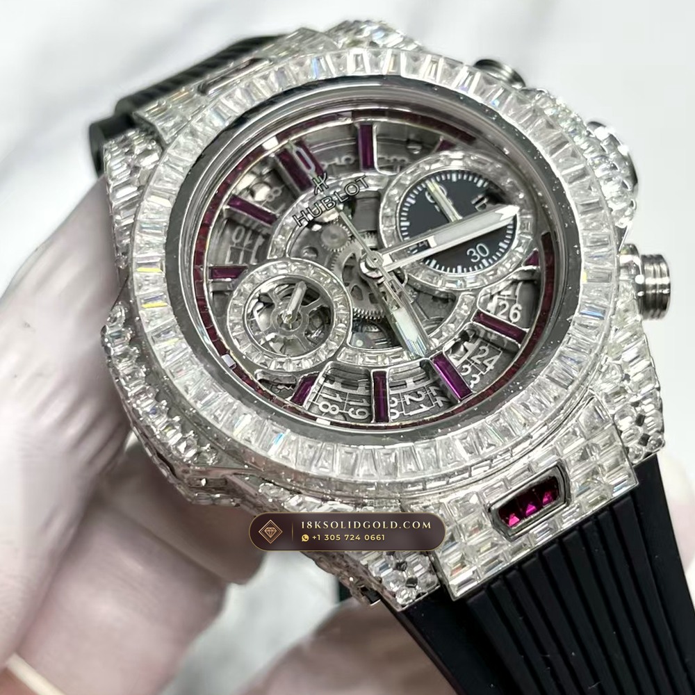 Hublot Big Bang Unico 42mm Full VVS Diamond & Ruby Rehaut Edition Reference 441.NX.1170.RX — Salon Edition angle 3