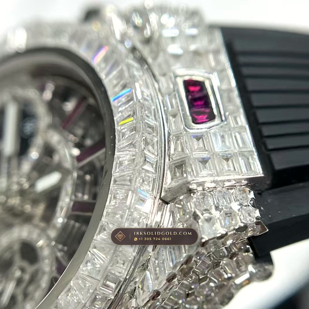 Hublot Big Bang Unico 42mm Full VVS Diamond & Ruby Rehaut Edition Reference 441.NX.1170.RX — Salon Edition — Studio Gallery Plate VII in Grade 5 Titanium Monobloc (120.3g Verified Mass, Hublot Unico Flyback Chronograph Cal. HUB1280)