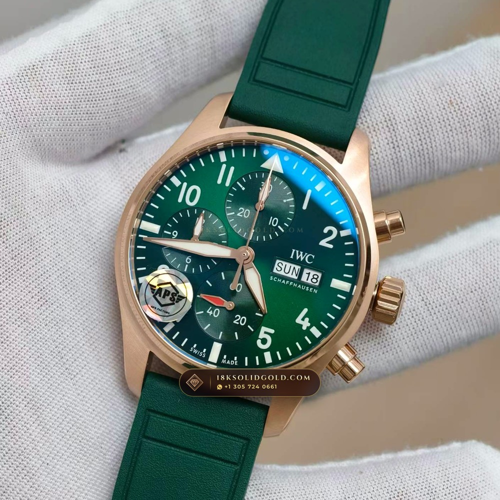 IWC Schaffhausen IWC Pilot Watch Chronograph 41mm Green Dial Reference IW388110 — Salon Edition angle 3