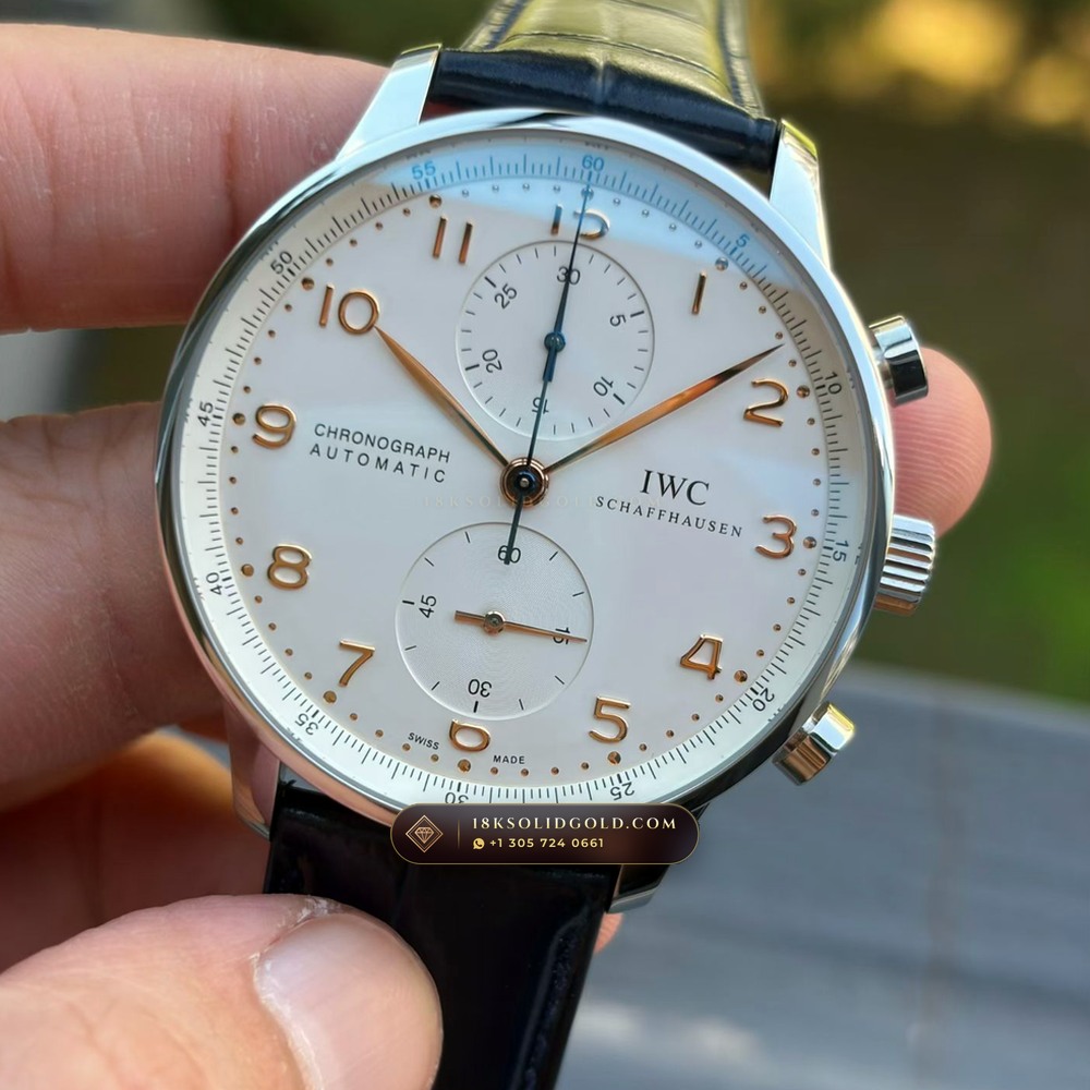 IWC Schaffhausen IWC Portugieser Chronograph 41mm Silver-Plated Dial Reference IW371445 — Salon Edition angle 2