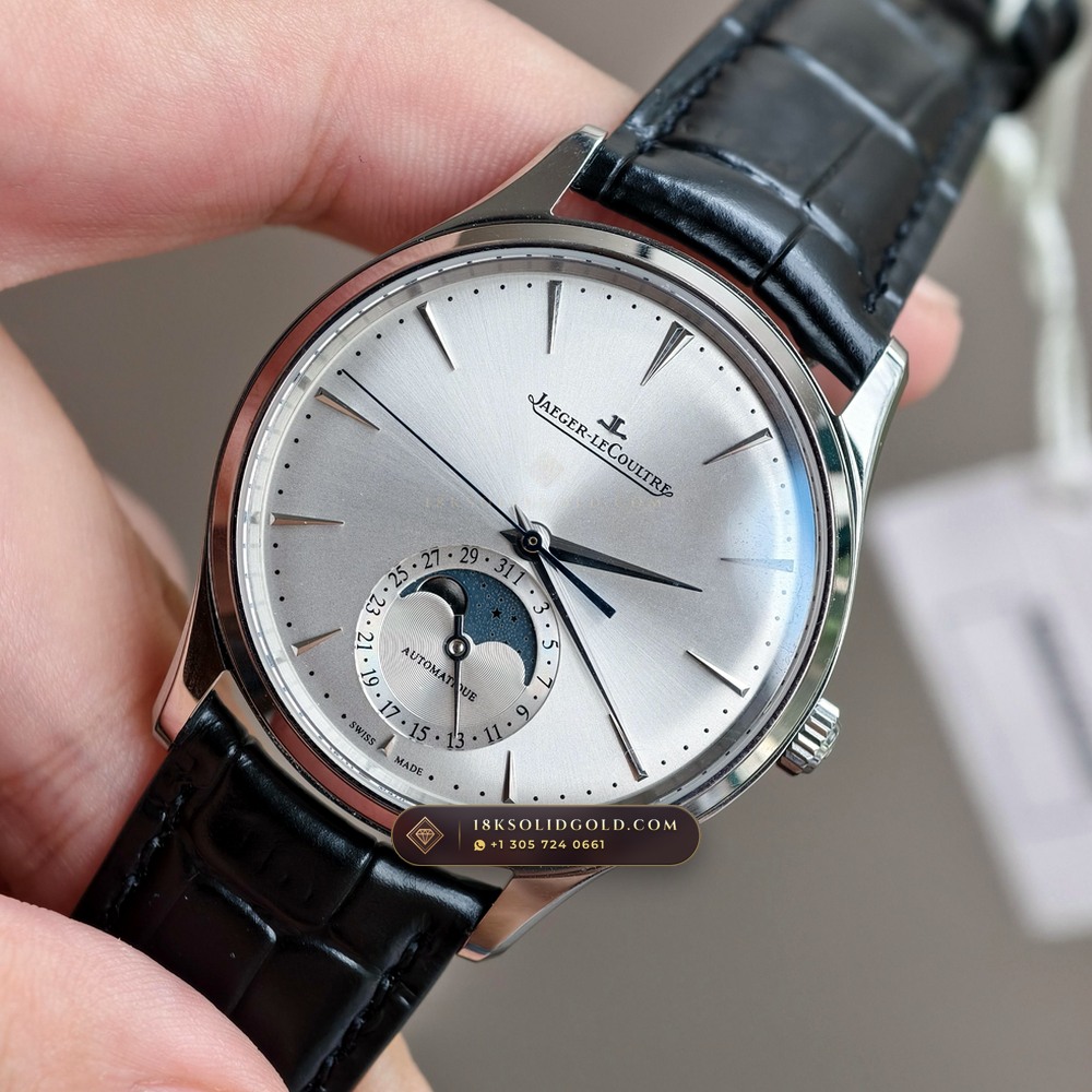 Jaeger-LeCoultre Master Ultra Thin Moon 39mm Silver Sunray Dial Reference Q1368430 — Salon Edition angle 3