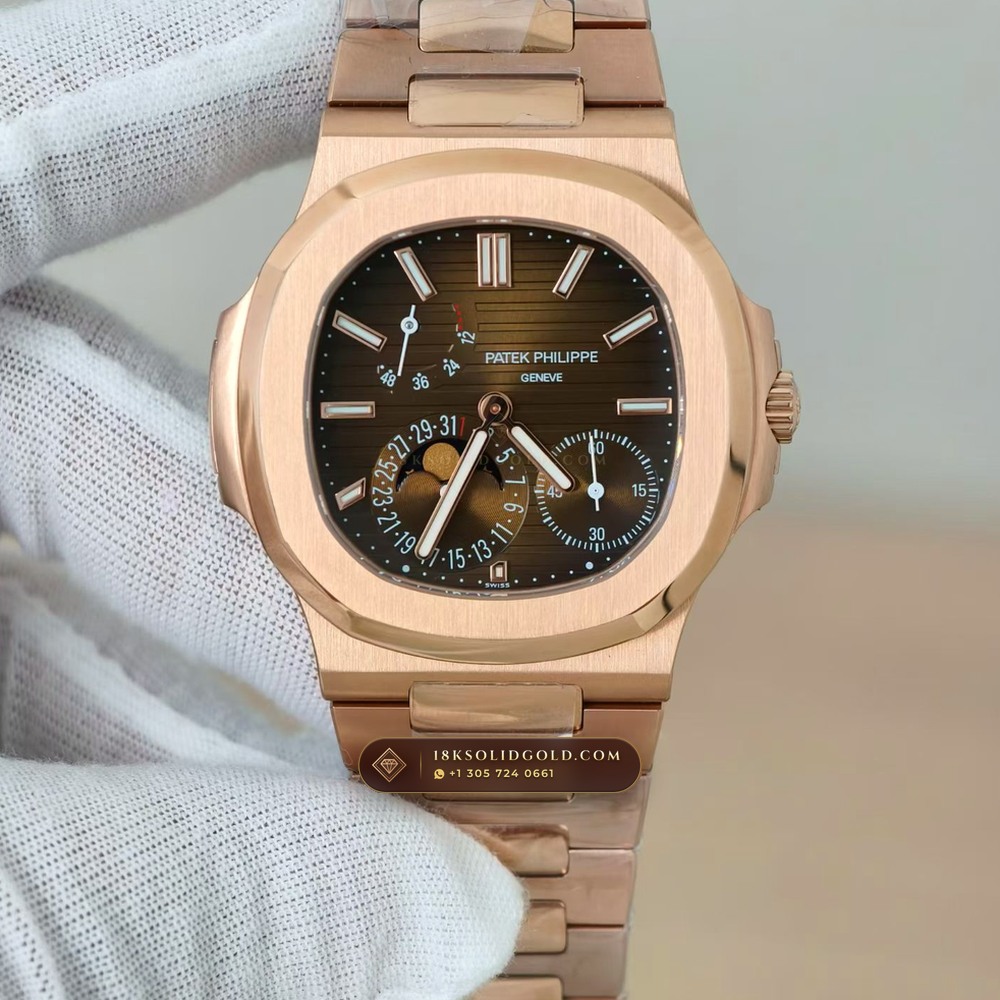 Patek Philippe Nautilus Moonphase & Power Reserve 18K Rose Gold Reference 5712/1R — Hallmarked Edition angle 2