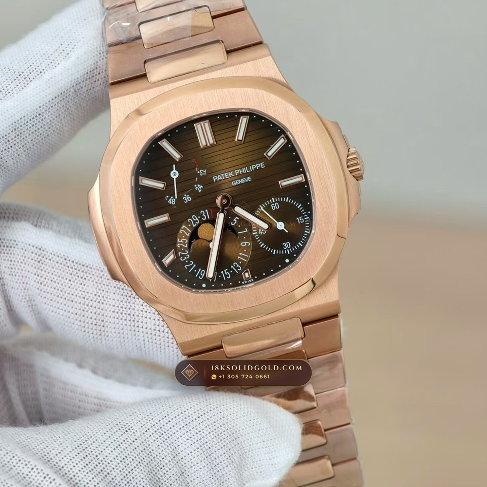 Patek Philippe Nautilus Moonphase & Power Reserve 18K Rose Gold Reference 5712/1R — Hallmarked Edition angle 3