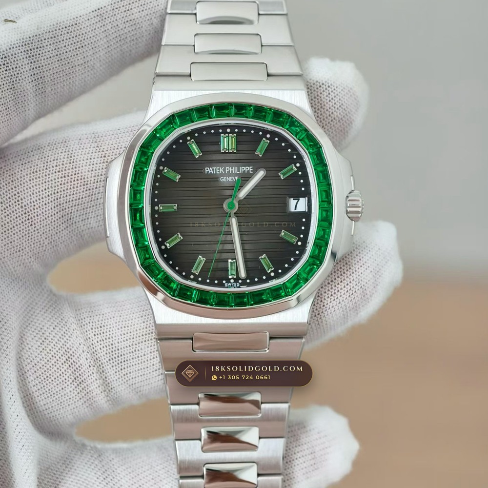 Patek Philippe Nautilus Self-Winding Baguette Emerald Bezel 950 Platinum Reference 5711/113P-001 — Hallmarked Edition