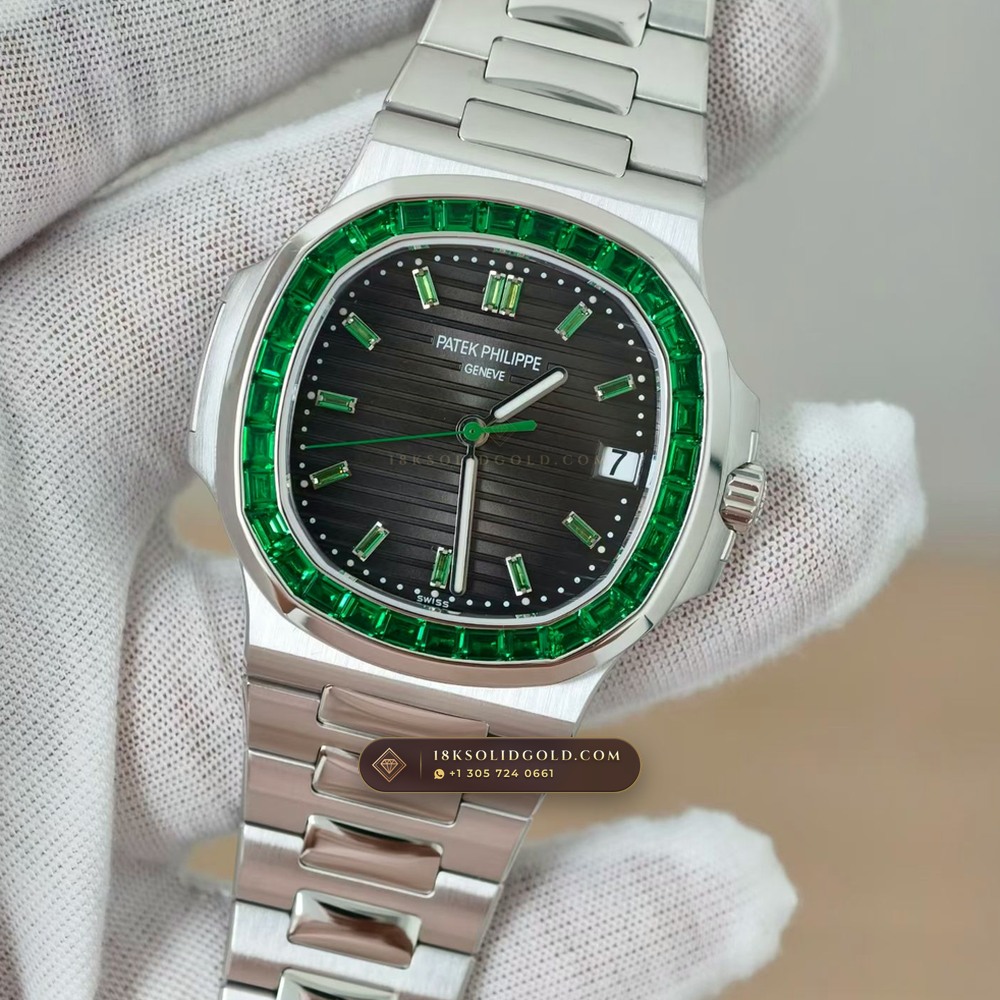 Patek Philippe Nautilus Self-Winding Baguette Emerald Bezel 950 Platinum Reference 5711/113P-001 — Hallmarked Edition angle 3