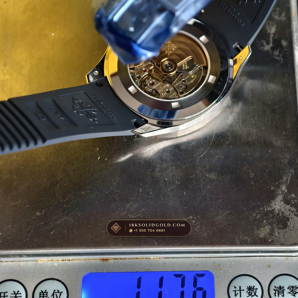 Patek Philippe Aquanaut Jumbo 42.2mm 18K White Gold Custom SW Dial Reference 5168G — Hallmarked Edition — Studio Gallery Plate X in 18K White Gold Au750 (120.4g Verified Mass, Patek Philippe Cal. 324 S C - 21K Gold Rotor)