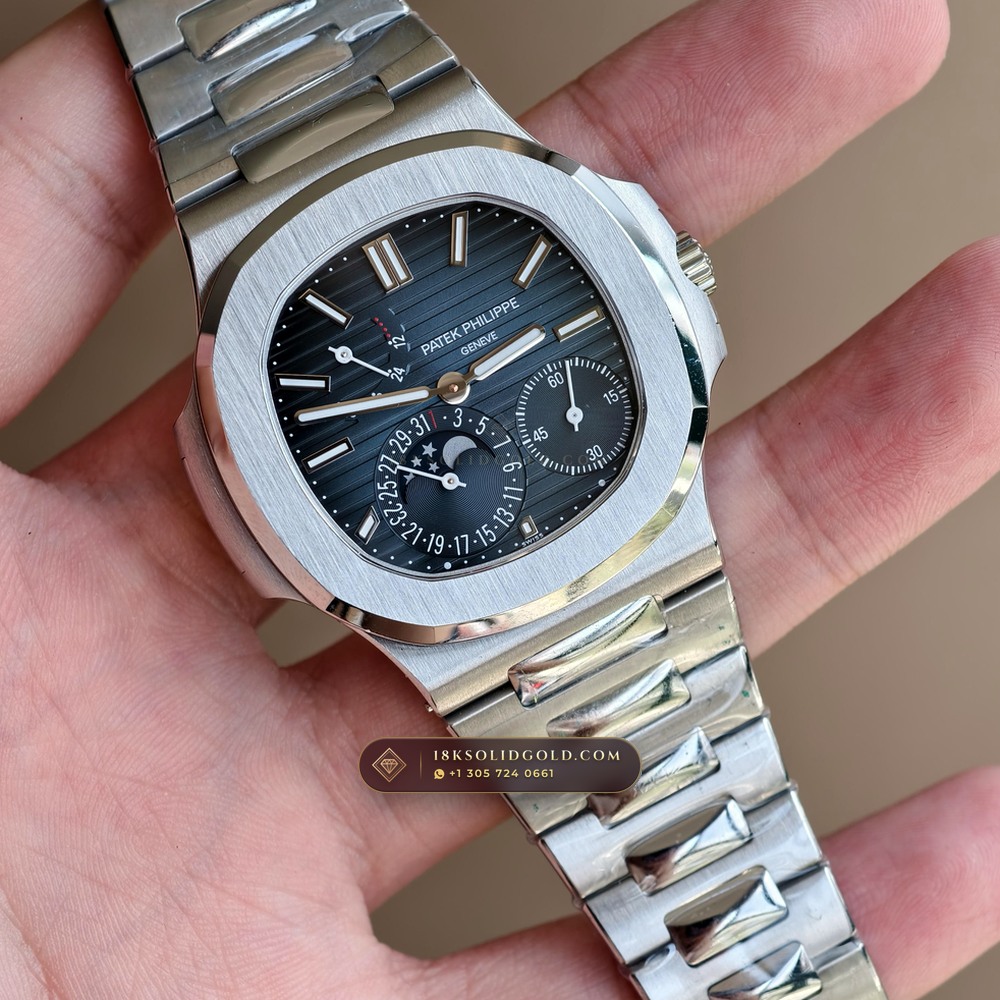 Patek Philippe Nautilus Moonphase & Power Reserve Custom SW Dial Free-Sprung Calibre Reference 5712/1A — Salon Edition angle 2