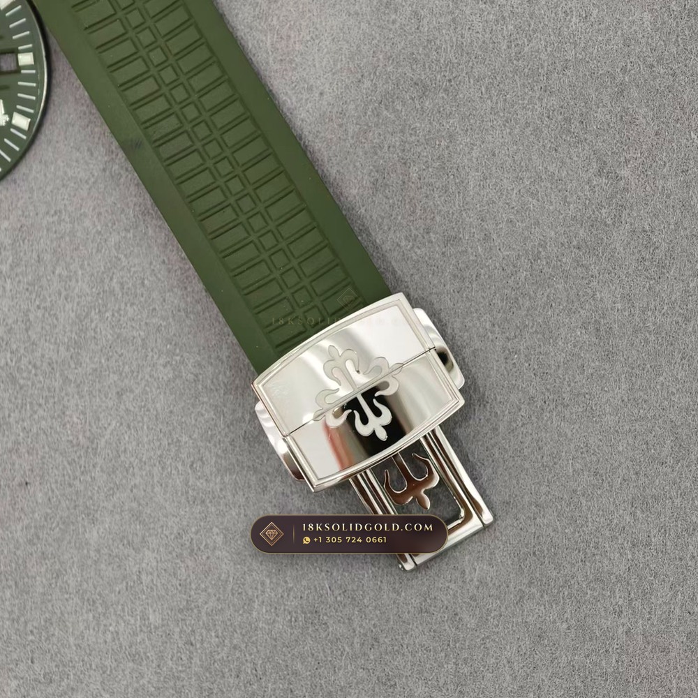 Patek Philippe Aquanaut Jumbo 42.2mm 18K White Gold Custom SW Dial 22K Gold Rotor Reference 5168G — Hallmarked Edition — Studio Gallery Plate VIII in 18K White Gold Au750 (120.5g Verified Mass, Patek Philippe Cal. 324 S C - 21K Gold Rotor)