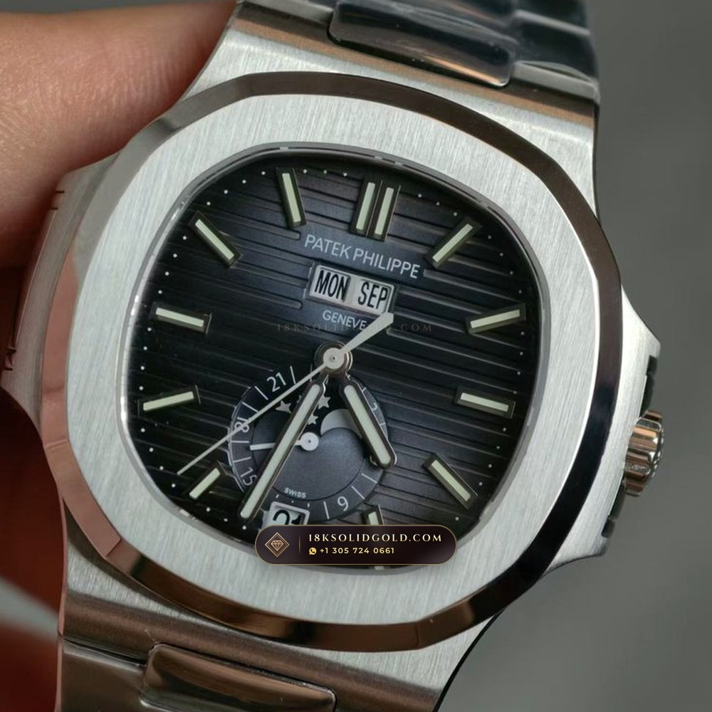 Patek Philippe Nautilus Annual Calendar Moonphase Blue Graduated Dial Reference 5726/1A-014 — Salon Edition angle 2