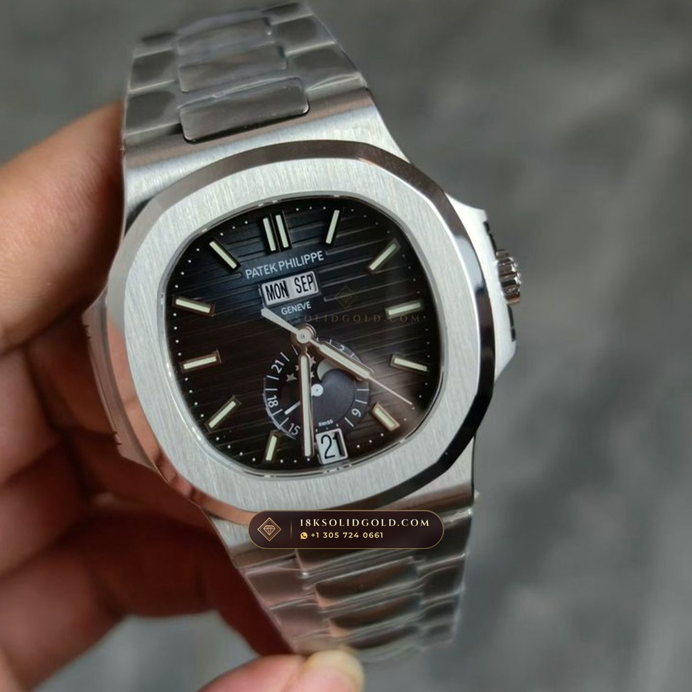 Patek Philippe Nautilus Annual Calendar Moonphase Blue Graduated Dial Reference 5726/1A-014 — Salon Edition angle 3