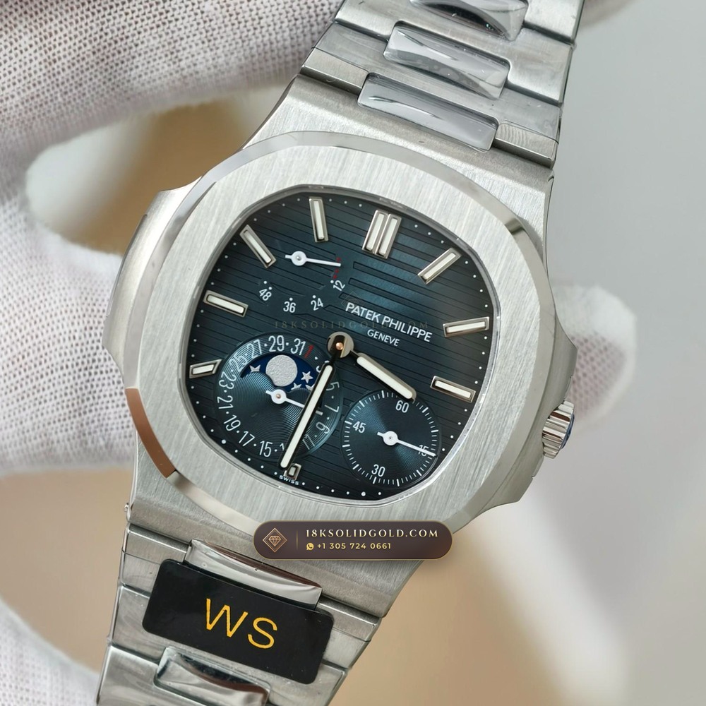 Patek Philippe Nautilus Moonphase & Power Reserve 5-Axis CNC Case Reference 5712/1A — Salon Edition angle 3