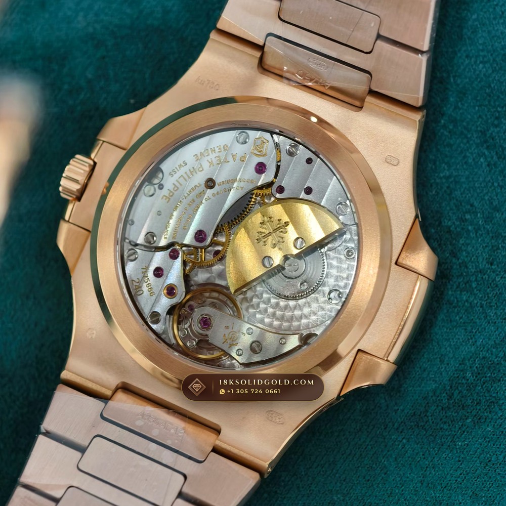 Patek Philippe Nautilus Moonphase & Power Reserve 18K Rose Gold 5-Axis CNC Case Reference 5712/1R-001 — Hallmarked Edition — Studio Gallery Plate VII in 18K Rose Gold Au750 (186.2g Verified Mass, Patek Philippe Cal. 240 PS IRM C LU - 22K Gold Micro-Rotor)