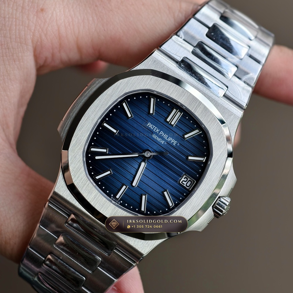 Patek Philippe Nautilus Self-Winding 41mm 18K White Gold Custom SW Dial 22K Gold Rotor Reference 5811/1G-001 — Hallmarked Edition angle 3