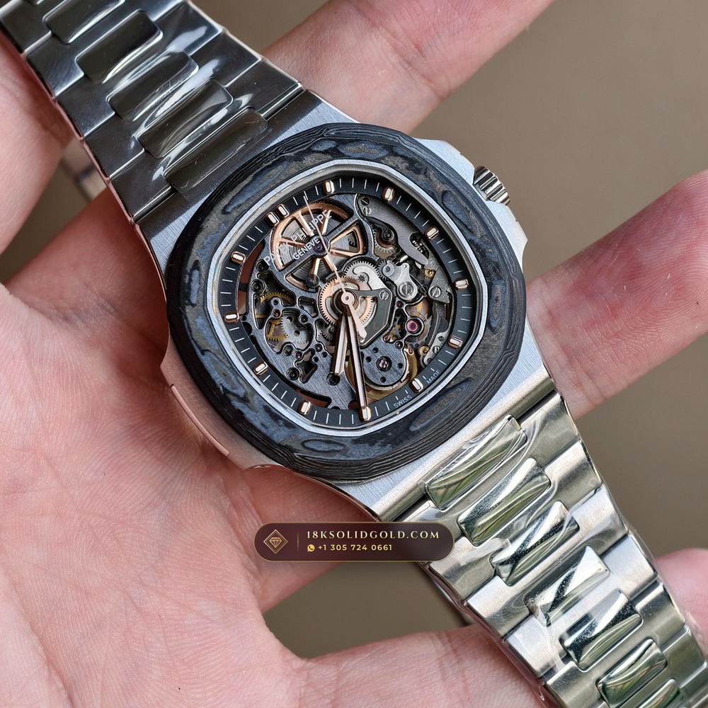 Patek Philippe Nautilus 40mm Openworked Carbon Edition Openworked Skeleton Dial Reference 5711/1A-010 — Salon Edition angle 2