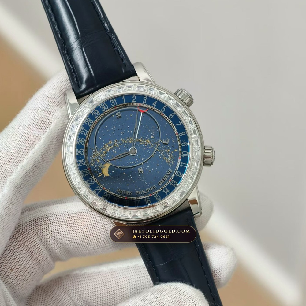 Patek Philippe Grand Complications Sky Moon Celestial Diamond-Set Bezel 18K White Gold Reference 6104G — Hallmarked Edition angle 2
